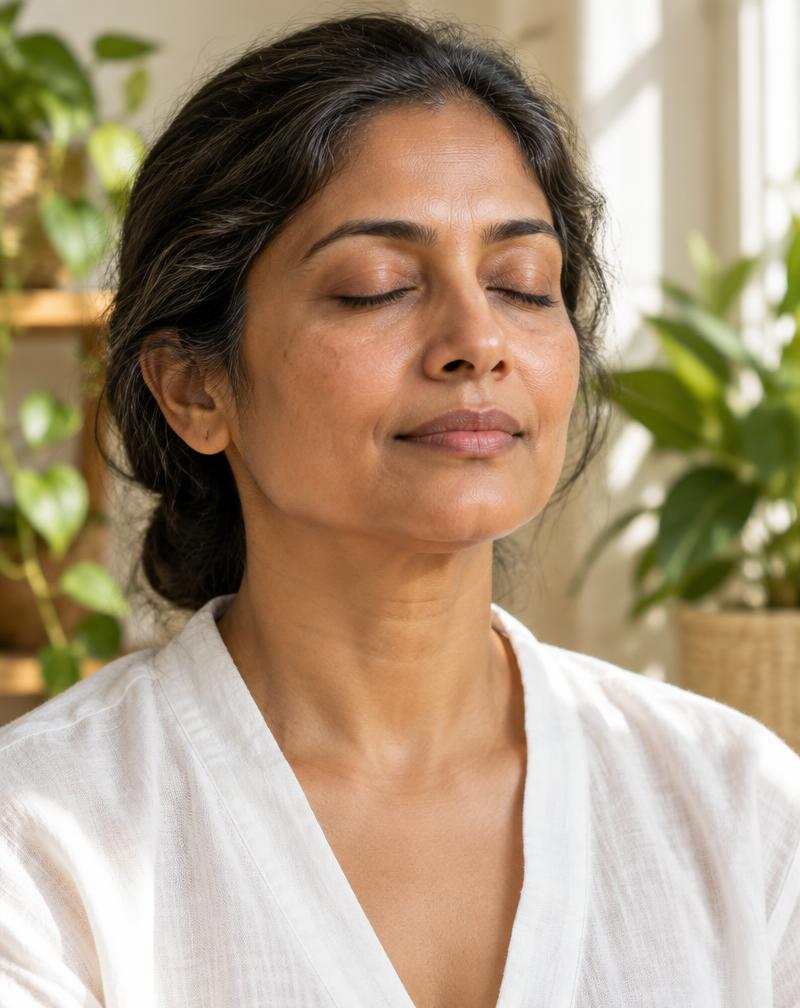 A woman enjoying a peaceful moment of meditation